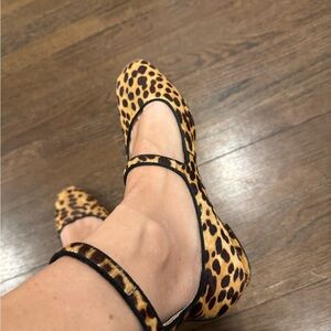J. Crew Poppy Two-Strap Ballet Shoes in Leopard Calf Hair